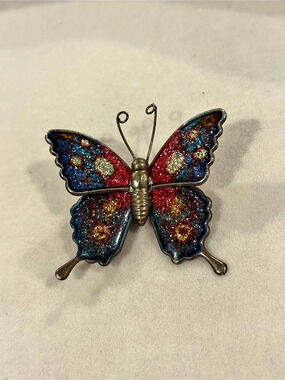 Butterfly Brooch in Blue & Red